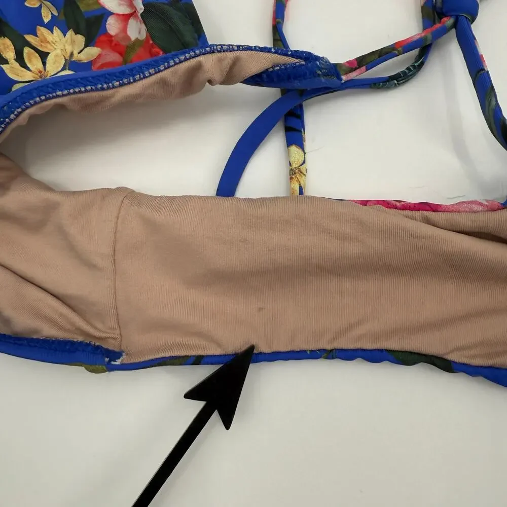 PQ SWIM PILYQ Bikini Bottoms SZ Small Boca Tie String Teeny NEW NWOT Blue Floral